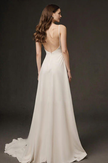 Ivory A-Line Spaghetti Straps Backless Evening Dress